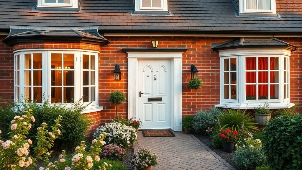 Cottage Exterior House Ideas: Timeless Charm for Your Home 8 Brick cottage exterior with white windows and flower beds.