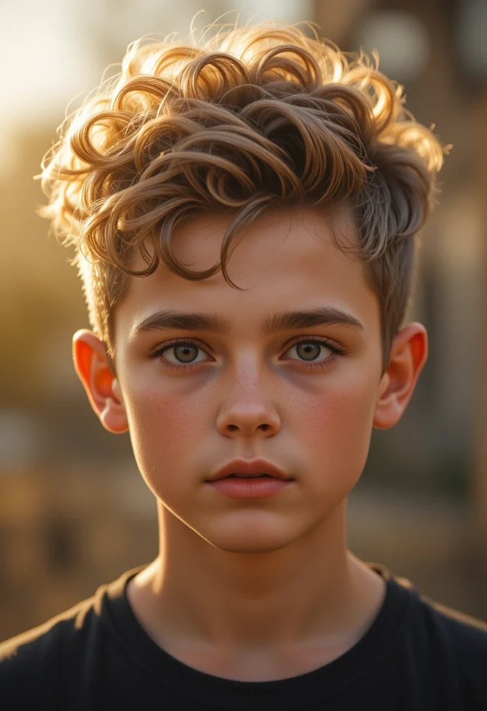 Curly Haircuts for Kids Boys: Trendy Styles Parents Will Love 3 Boy with a classic curly mop top hairstyle, full curls over forehead.