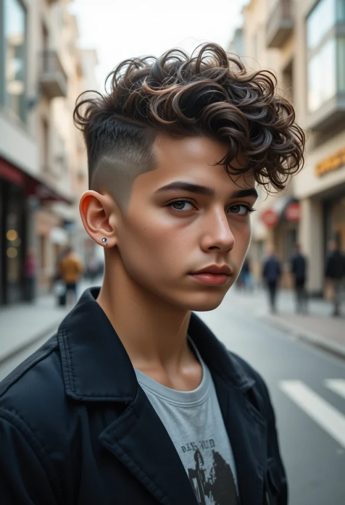 Curly Haircuts for Kids Boys: Trendy Styles Parents Will Love 5 Boy with curly undercut hairstyle, shaved sides and bouncy curls on top.
