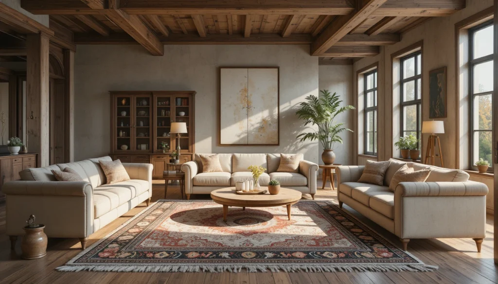 Spacious Open Living Area 3 Modern living room in 16:9 format showing furniture placement and zoning with rugs and seating areas.