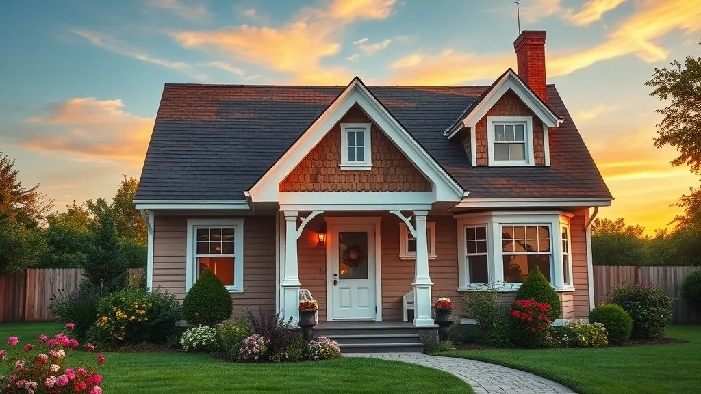 Cottage Exterior House Ideas: Timeless Charm for Your Home 9 Cottage with gabled rooflines, wooden siding, and flower garden.