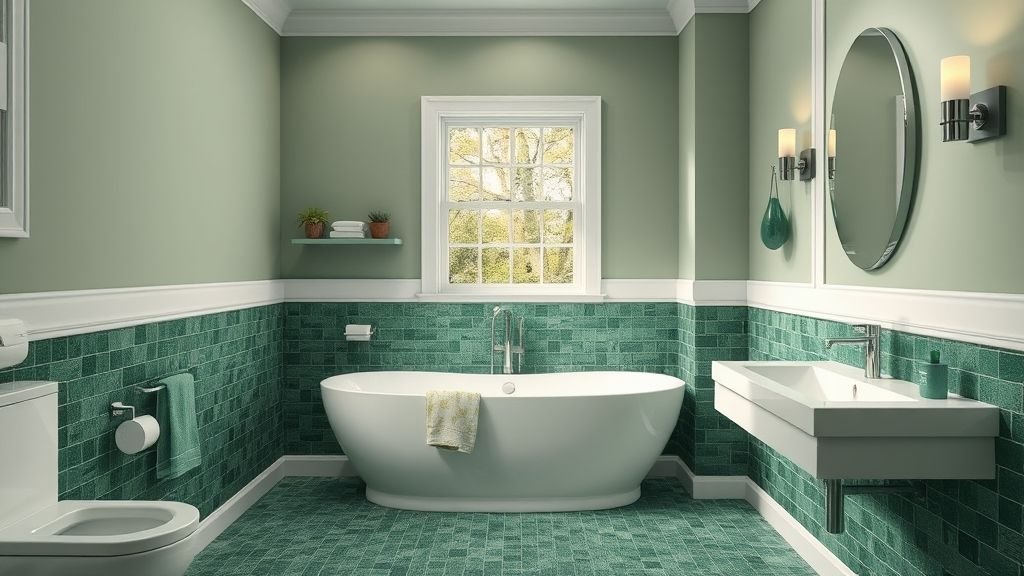 Green Bathroom Ideas to Inspire Your Next Remodel 2 Bathroom remodel inspiration with sage walls, emerald tiles, and forest green accents.