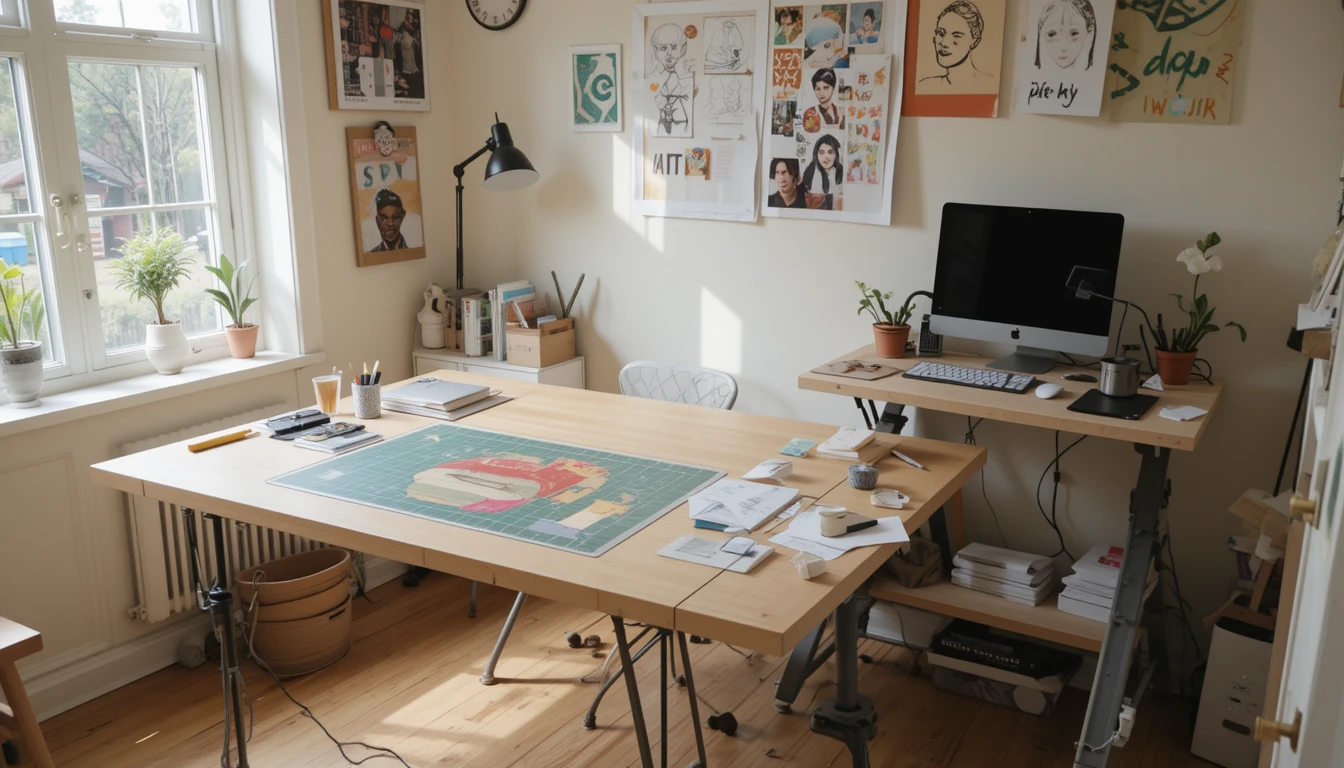 IKEA Craft Room Ideas | Organize, Create & Inspire 5 IKEA work table solutions in a creative studio, featuring large tabletop, adjustable desk, and art supplies.