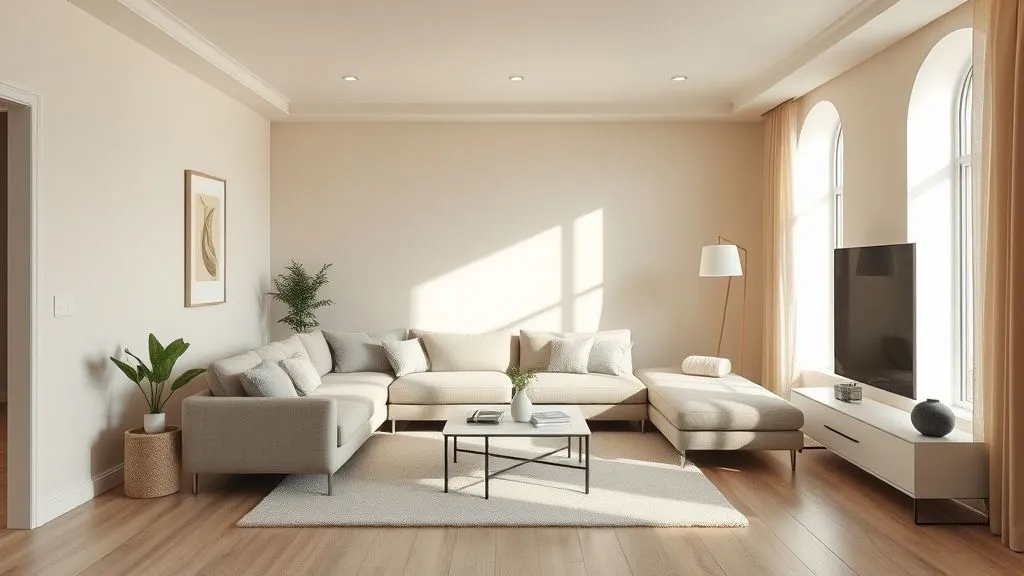 Modern Living Room Ideas for Every Home 2 Hyper realistic minimalist living room with neutral tones, light wood flooring, and natural daylight.