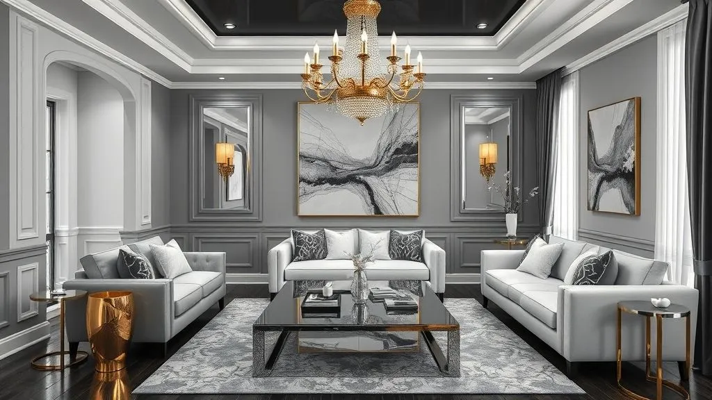 15 Elegant Black and White Living Room Ideas 11 Black & white living room with metallic gold and silver accent décor.