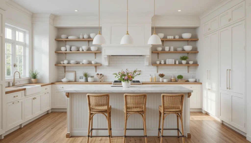 Neutral Home Decor Ideas: Timeless Inspiration for Every Room 4 Neutral kitchen with white cabinets, warm wood accents, and a cozy modern style.