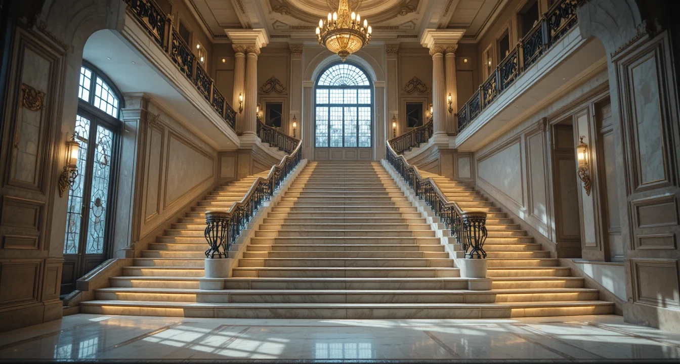 Elegant Grand Staircase with Geometric Chandelier and Spacious Entryway 2 The Power of a Grand Staircase e1759267085976