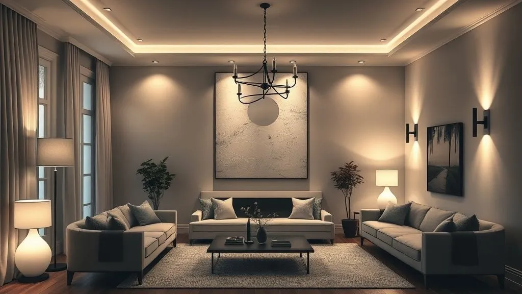 15 Elegant Black and White Living Room Ideas 14 Black & white living room with layered warm lighting and cozy décor.