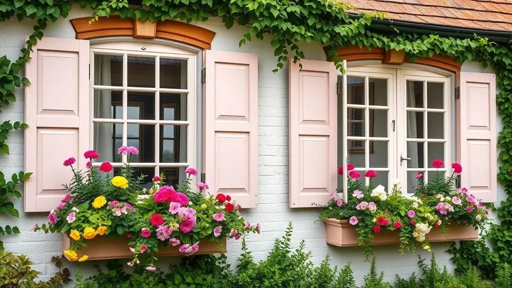 15+ Charming Cottage House Ideas to Inspire Your Dream Home 15 Cottage with pastel shutters and flower-filled window boxes.