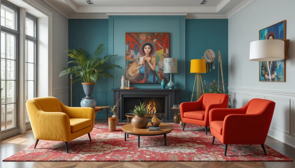Furniture Choices That Maximize Comfort and Style 5 Interior design featuring bold accent chairs and unique statement décor pieces in a modern setting