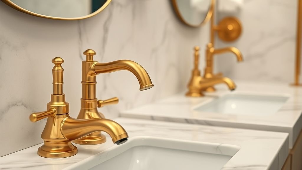 Luxury Bathroom Design with Marble Elegance 5 Gold fixtures adding a glamorous touch to a marble bathroom.