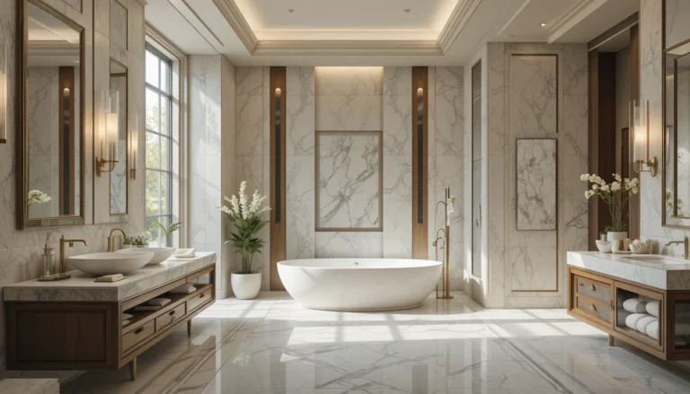 Luxury bathroom with spacious shower design, elegant décor, and spa-like elements.