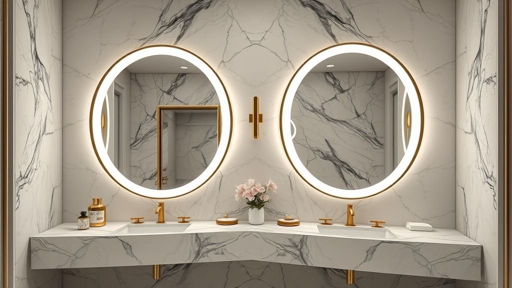 Luxury Bathroom Design with Marble Elegance 10 Stylish mirrors elevating luxury bathroom design with marble finishes.