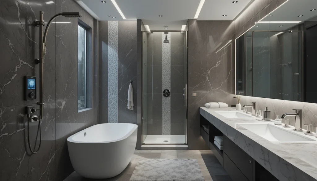 Luxury Bathroom & Shower Design Ideas 6 Modern bathroom featuring smart technology with touchless faucets and digital shower system