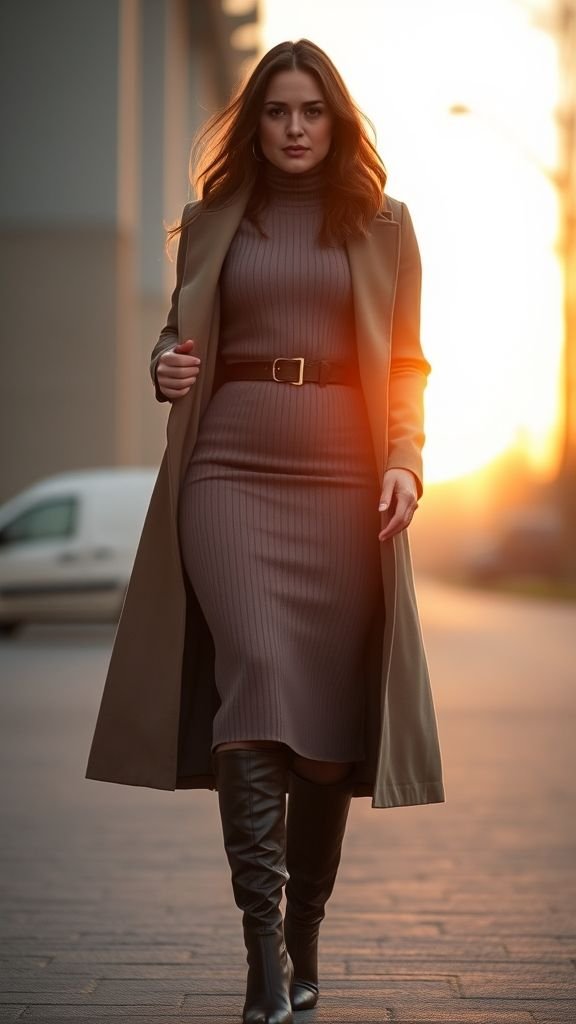 Winter Fashion Inspo: Stylish Cold-Weather Outfits for 2025 7 6️⃣ Knit Dress Knee High Boots