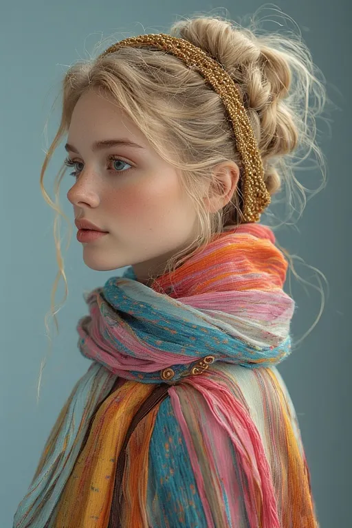 Everyday hairstyle with trendy hair accessories like scarves and jeweled clips