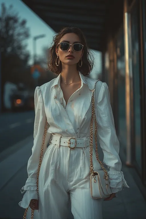 10+ Stockholm Style Ideas 11 Scandinavian-inspired outfit featuring minimal gold jewelry, structured bag, and oversized sunglasses.