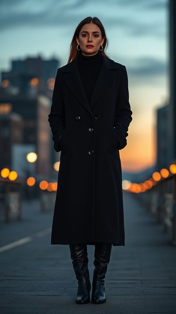 Winter Fashion Inspo: Stylish Cold-Weather Outfits for 2025 10 Woman in sleek all-black winter outfit exuding modern elegance.