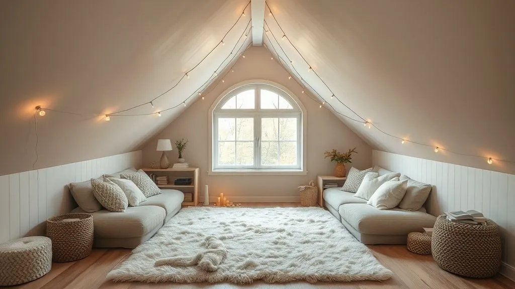 Beautiful and Cozy Reading Nook Ideas 10 Cozy attic loft reading nook with soft rugs and warm lights.