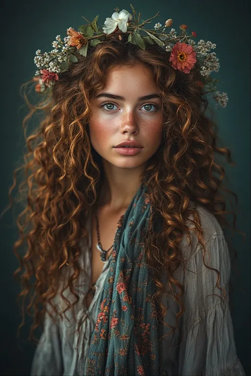 Gorgeous curly hairstyles natural beauty ideas 8 "Bohemian curly hairstyle with natural waves and floral accessories for a free-spirited look."