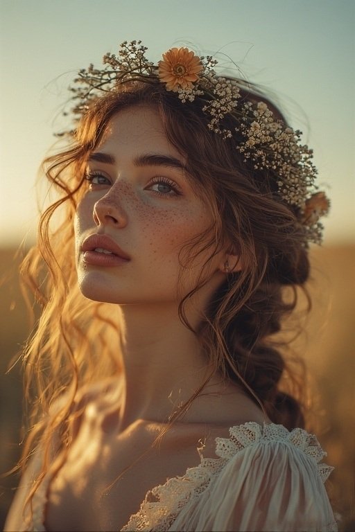 Braided & Curly Hairstyles 6 Elegant braided crown hairstyle with soft curls and floral accents.