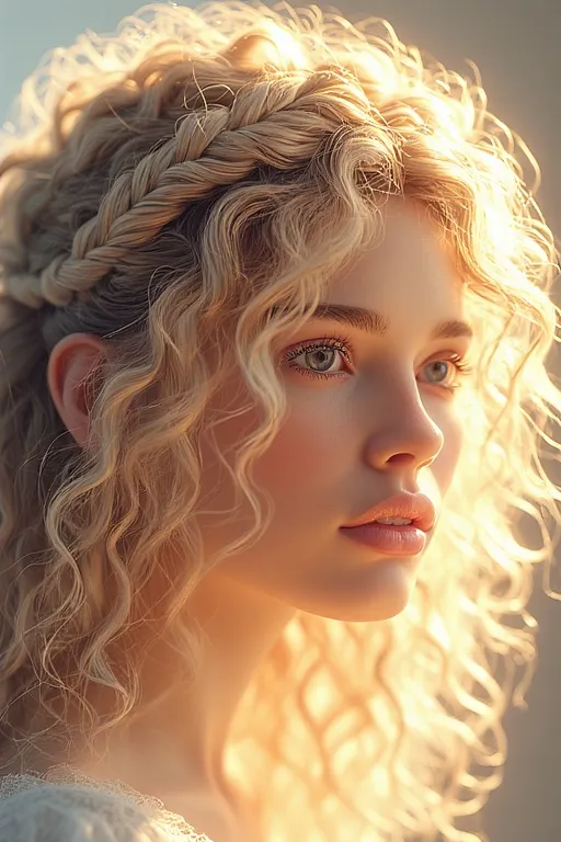 Braided & Curly Hairstyles 6 Elegant woman with a braided crown and natural curly hair styled softly around her face.