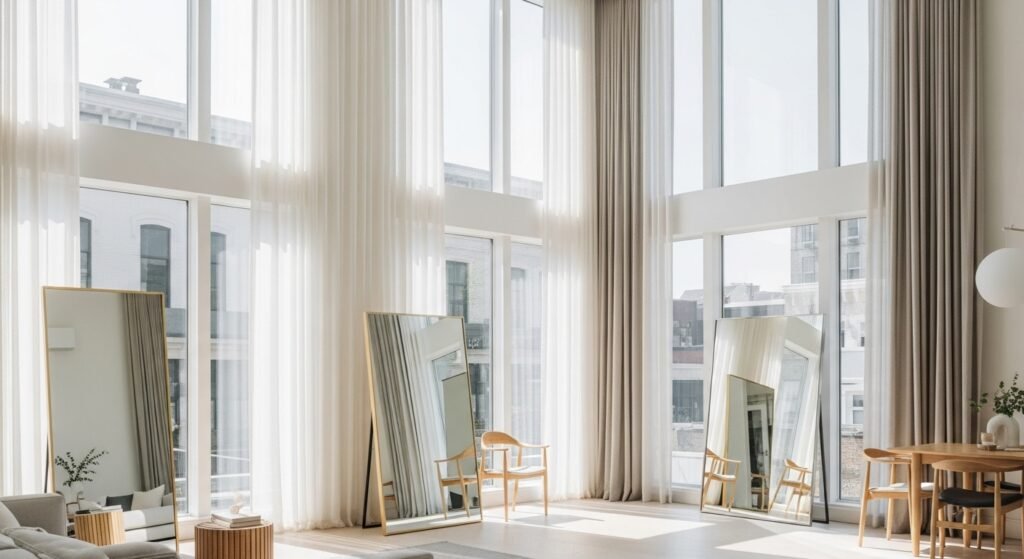 Town House Decorating Ideas: Stylish Tips for Every Space 5 Modern townhouse maximizing natural light with mirrors and large windows.