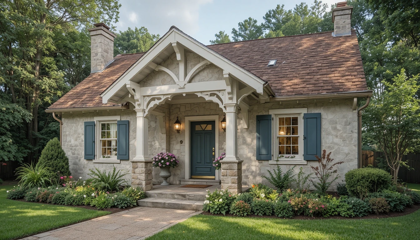 Charming countryside cottage with stone walls, flower garden, and warm sunlight creating a cozy, timeless atmosphere.