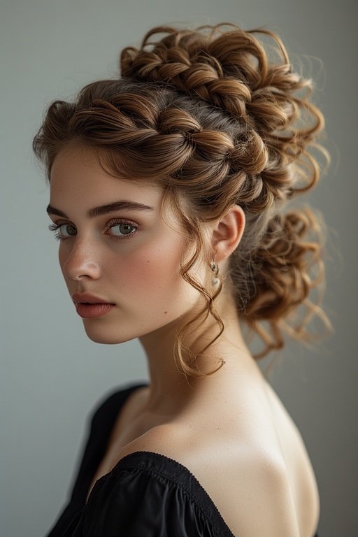 Braided & Curly Hairstyles 3 Sleek braided ponytail with curly ends, combining sophistication and natural texture