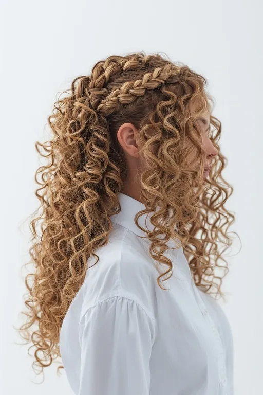 Braided & Curly Hairstyles 3 Woman with long box braids that end in curly tips, highlighting a trendy protective hairstyle.