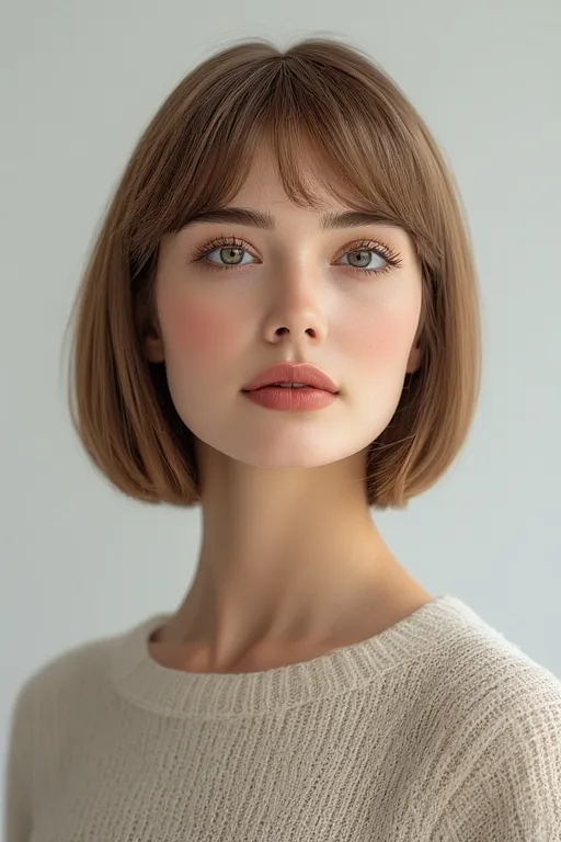 Woman with a sleek bob haircut and elegant outfit representing timeless fashion style.