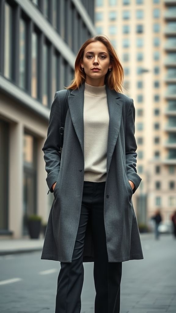 Stockholm Style: Effortless Scandinavian Fashion Defined 4 Clean Stockholm silhouette with straight-leg trousers, grey blazer, and knit top
