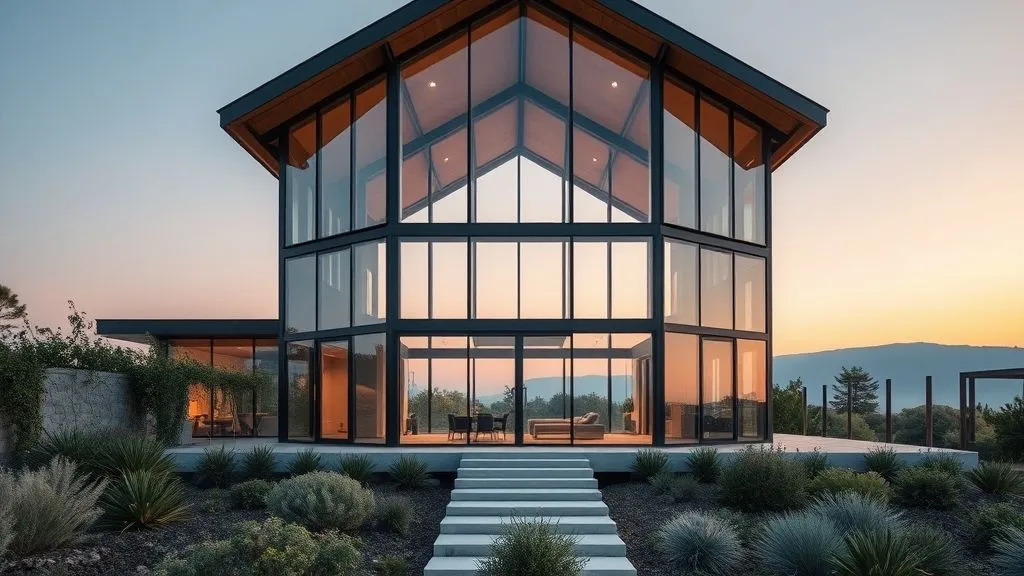 Stunning House Designs Exterior Ideas 6 Luxury modern glass house with open interiors, steel and wood framing, and sleek exterior lighting set against a minimalist landscape.