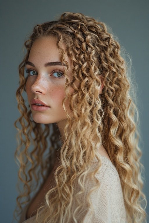 Braided & Curly Hairstyles 9 Elegant curly bun with braided accents, perfect for a stylish and sophisticated updo look.