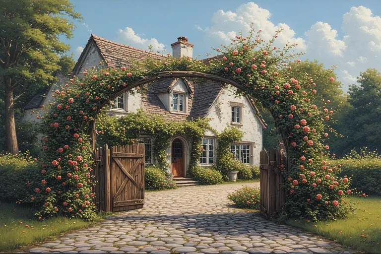 20 Cottage House Ideas You Will Love 20 Full 16:9 view of cottage with flower-covered arbors and cobblestone path.