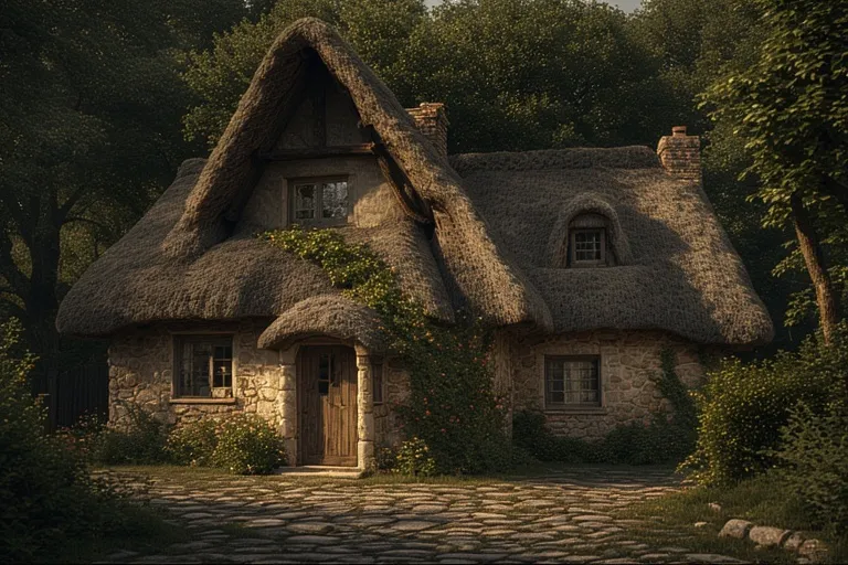 Charming Cottage Ideas for Timeless Comfort 16 Traditional thatched-roof cottage with stone walls and blooming garden.