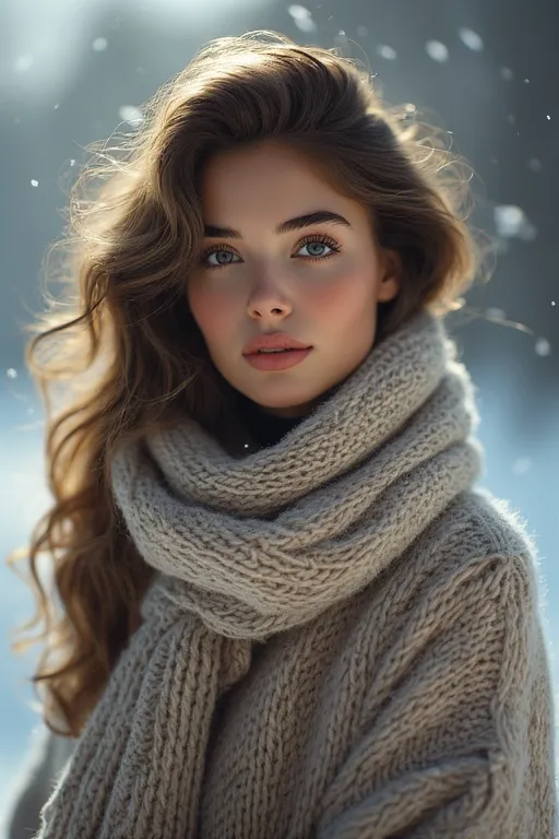 Minter style looks hairstyles trendy ideas 2 Woman with soft, wavy hair wearing a winter sweater and scarf, showing a cozy and elegant winter hairstyle.