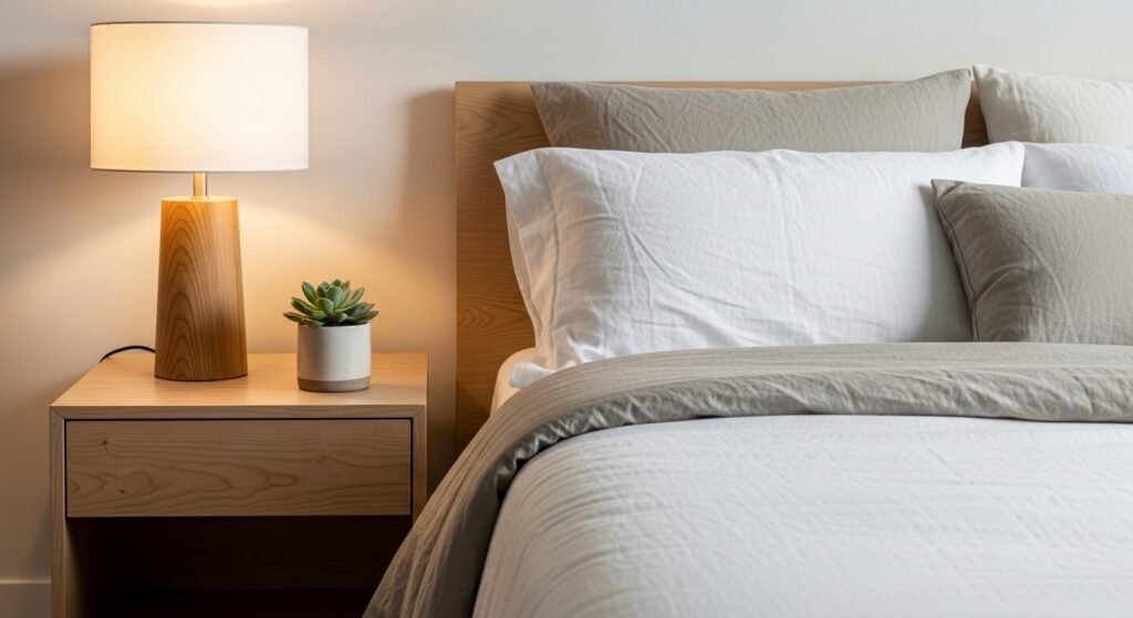 Modern Plant Lover Bedroom Ideas for a Serene Escape 4 Cozy bedroom nightstand with small potted succulent and warm lighting