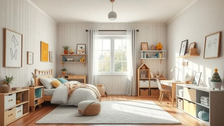 Full-view creative kids room combining modern, Scandinavian, and playful elements with cozy textures, pastel tones, and organized design.