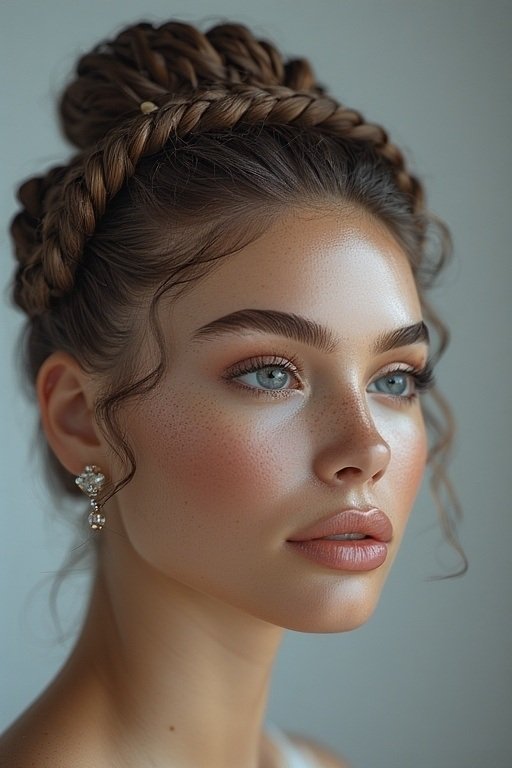 Braided & Curly Hairstyles 8 Braided updo styled into a full curly bun for an elegant, refined appearance