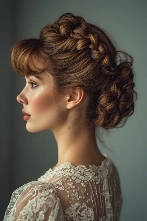 Beautiful Braided Curly Hairstyles 8 Curly bun with braided details combining sophistication and texture.