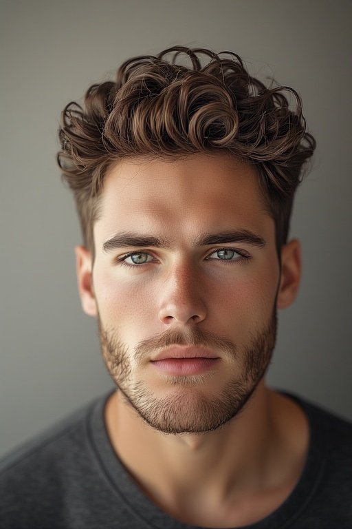Curly Hair Men’s Styles 5 Defined curly fade hairstyle featuring sharp faded sides and textured curls on top