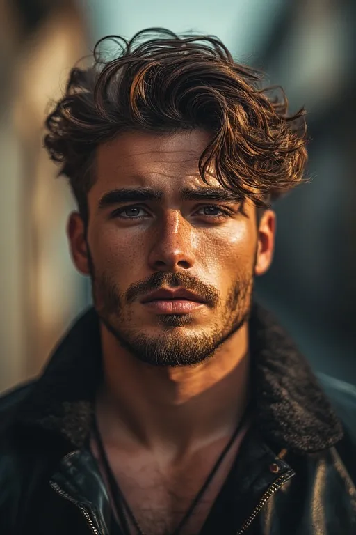 Man with curly fringe hairstyle featuring short sides and curls over the forehead for a modern, fashionable look.
