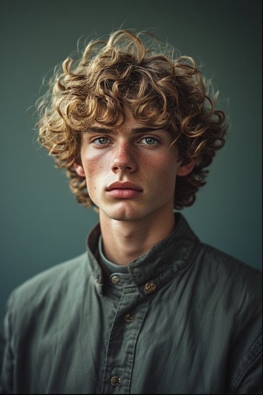 Curly Hair Men’s Styles 7 Man with curly fringe hairstyle and naturally styled front curls.