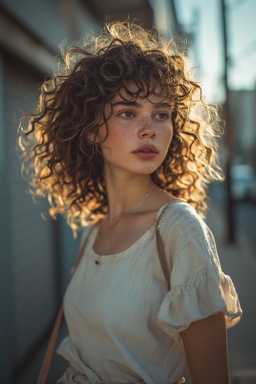 beautiful-curly-hair-looks 11 A woman with bouncy curly hair and stylish bangs for a playful, modern look.