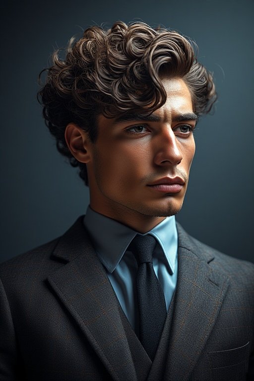 Curly Hair Men’s Styles 9 Man with curly hairstyle featuring a defined hard part and clean finish.