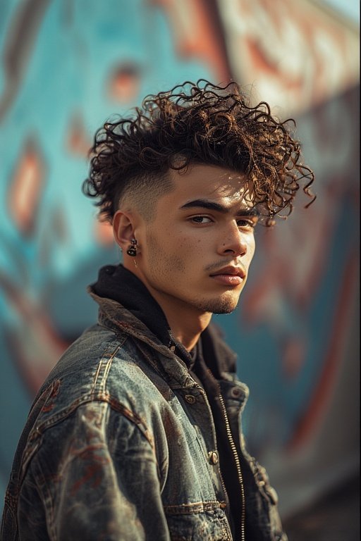 Curly Hair Men’s Styles 10 Man rocking curly mohawk hairstyle with bold and edgy appeal.