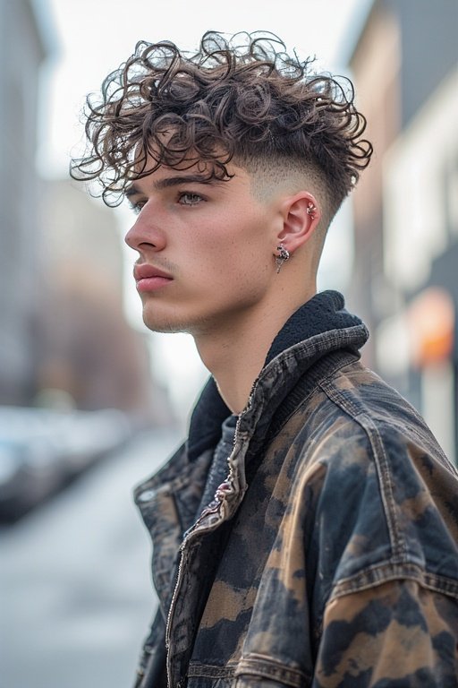 Curly Hair Men’s Styles 5 Man with curly undercut hairstyle combining modern edge and texture.