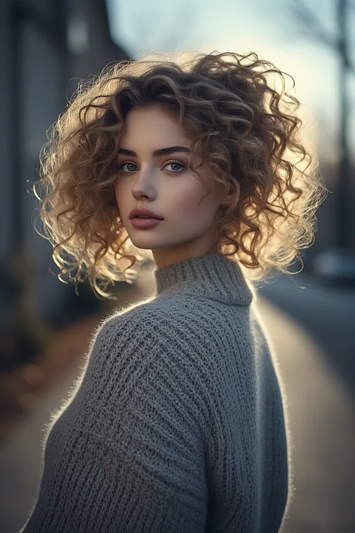 Curly voluminous hairstyle adding texture and energy to autumn looks.
