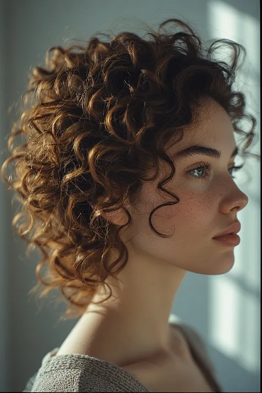 Defined curls styled for a sleek and polished appearance.
